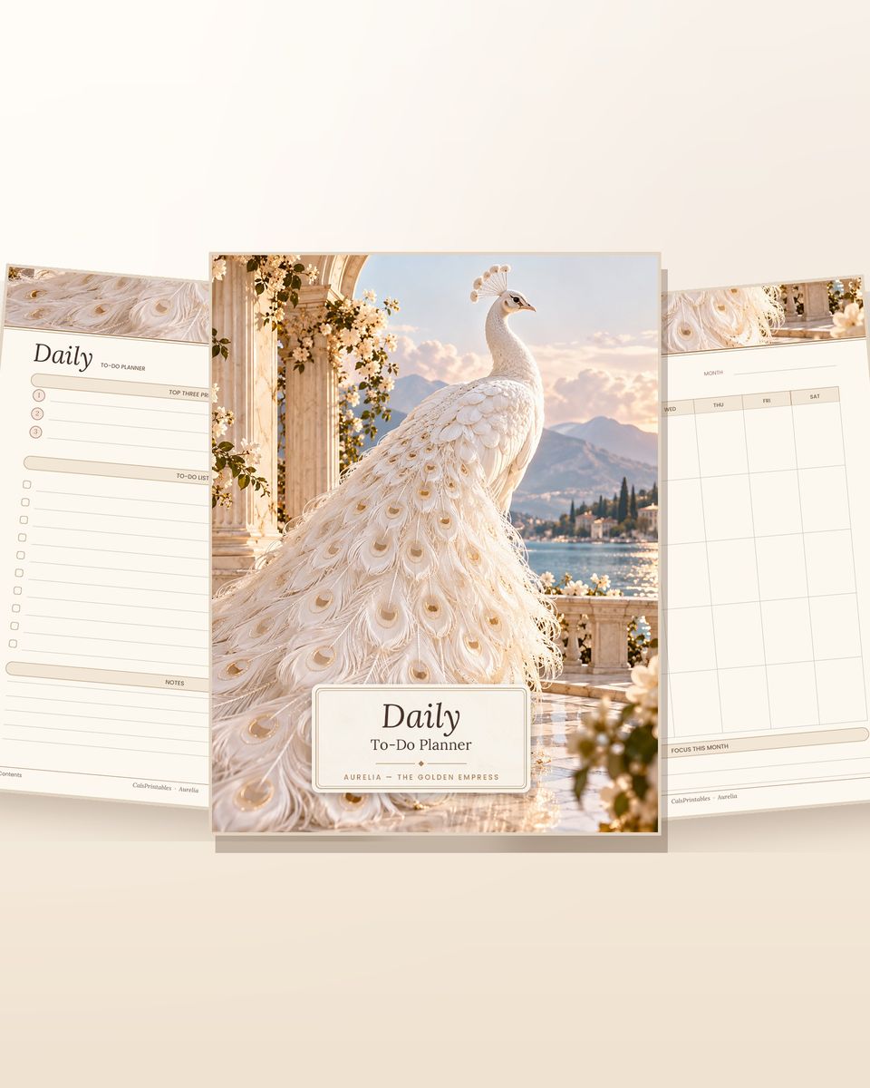 Daily To-Do Planner - Aurelia, The Golden Empress, cover and sample pages