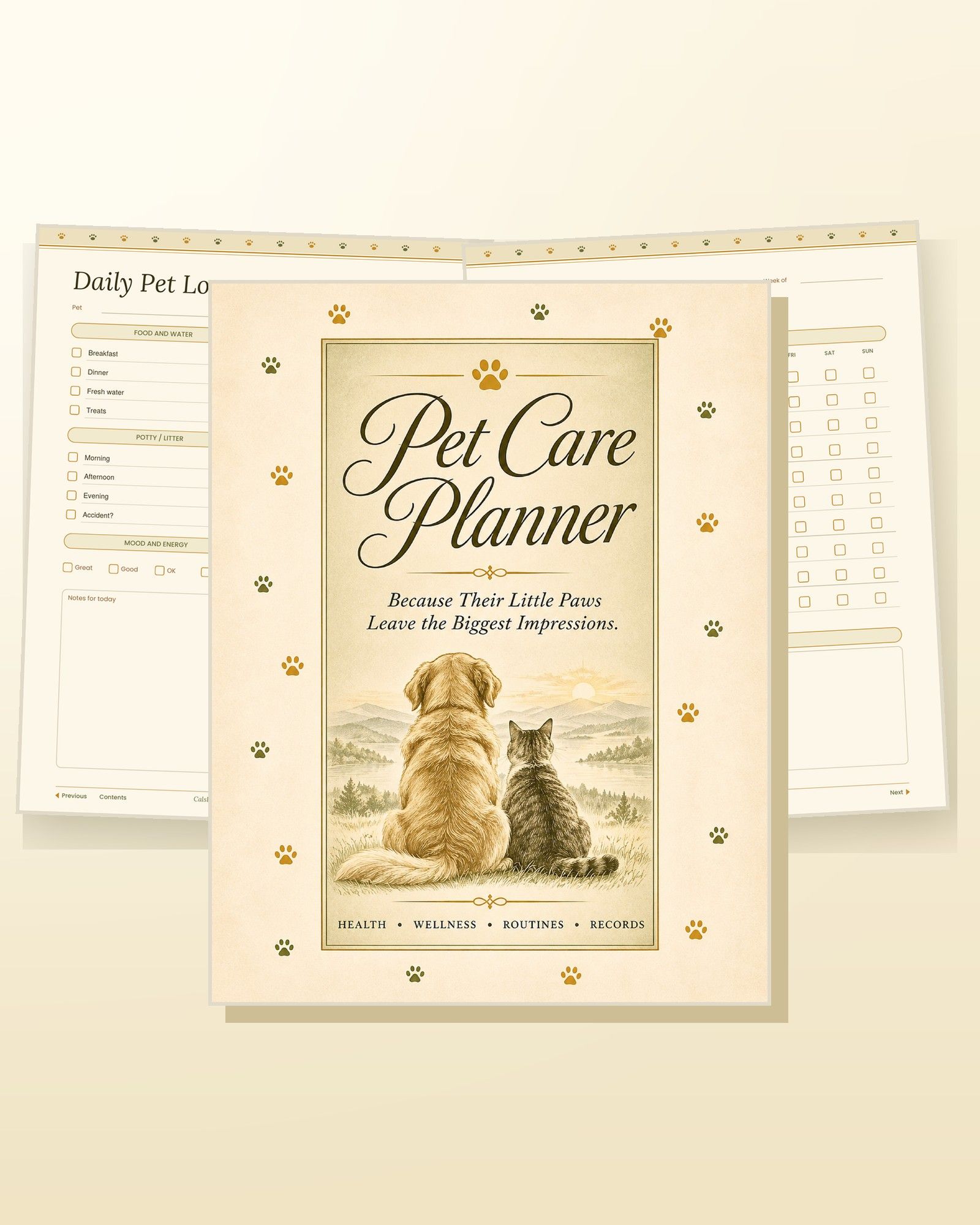 Pet Care Planner cover and sample pages