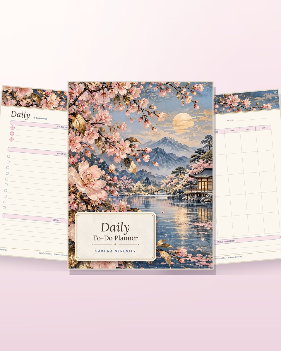 Daily To-Do Planner - Sakura Serenity cover and sample pages